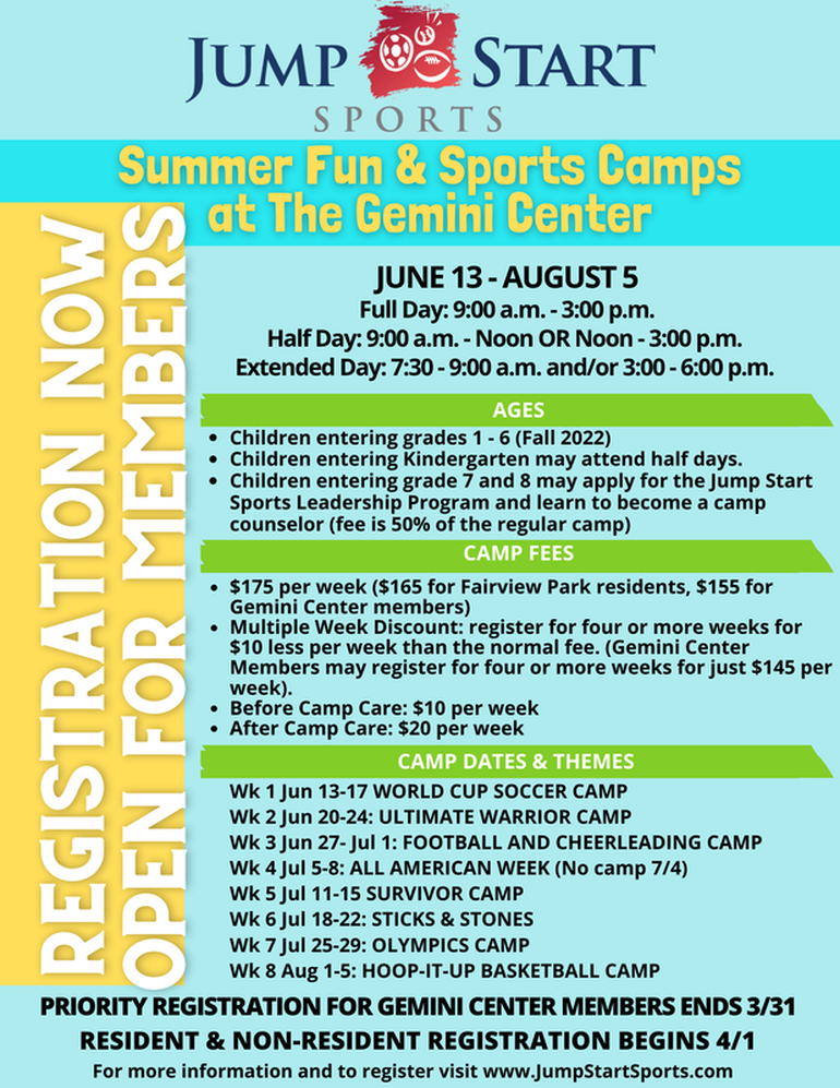 Summer Camps 2022 Fairview Park Recreation Department